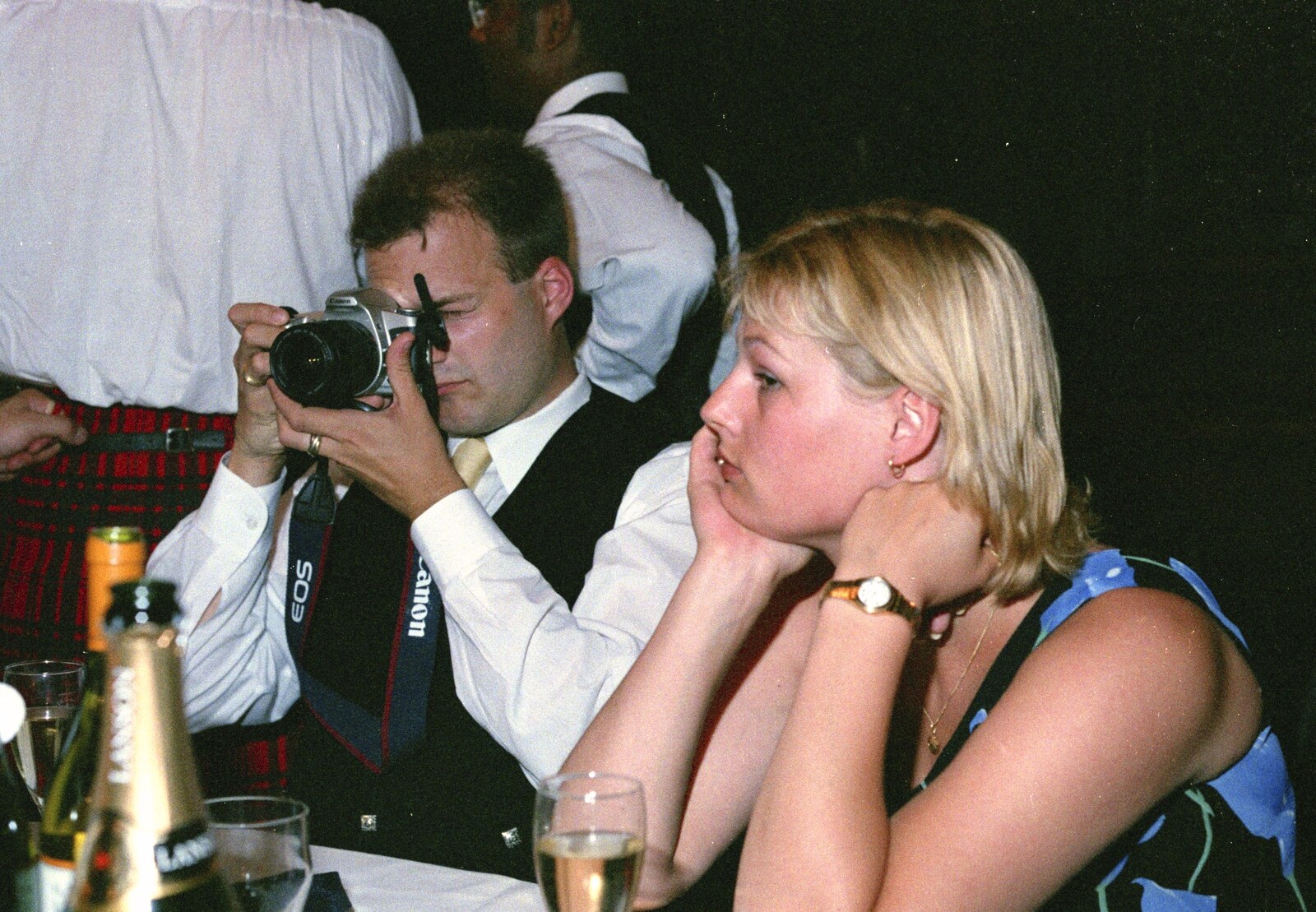 Hamish and Jane's Wedding, Canford School, Wimborne, Dorset - 5th August 1998: Martin's girlfriend looks glum as he fiddles with a camera