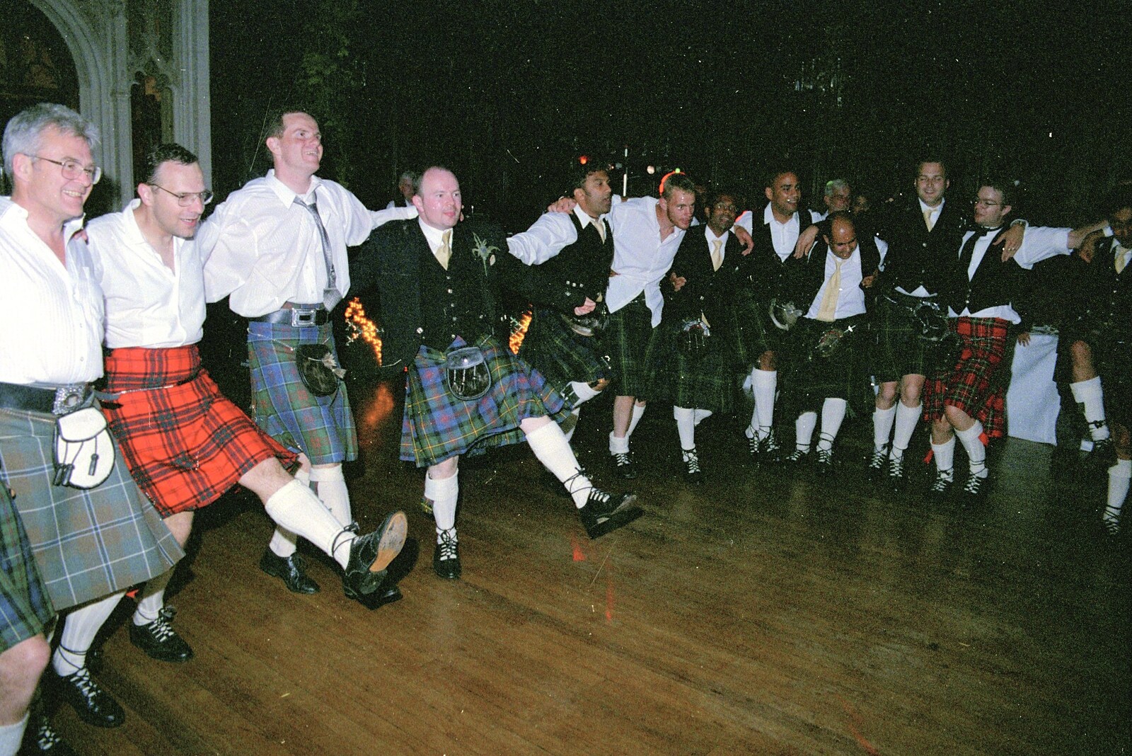 Hamish and Jane's Wedding, Canford School, Wimborne, Dorset - 5th August 1998: Kilt-ish line can-can dancing