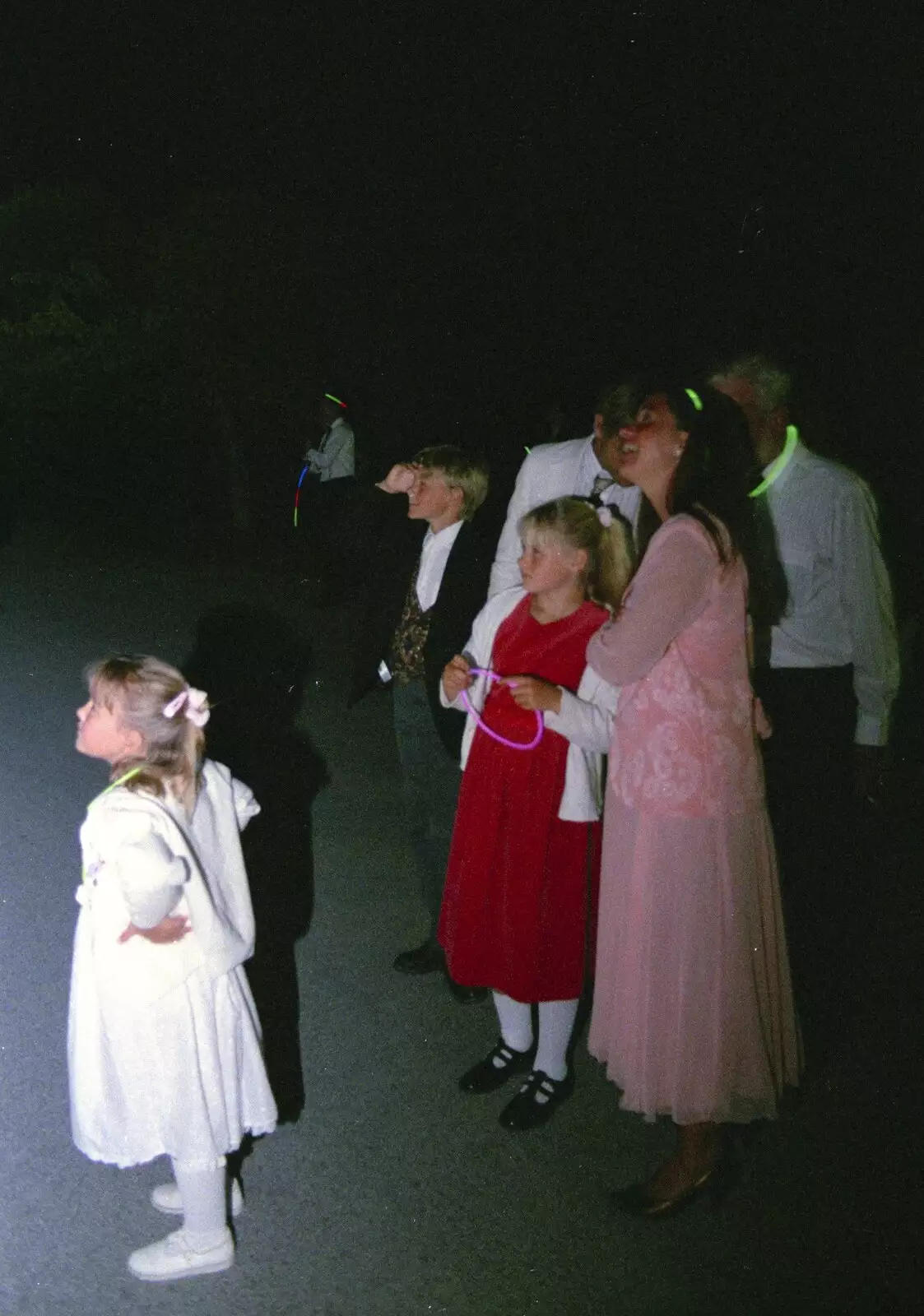 Children watch the fireworks, from Hamish and Jane's Wedding, Canford School, Wimborne, Dorset - 5th August 1998