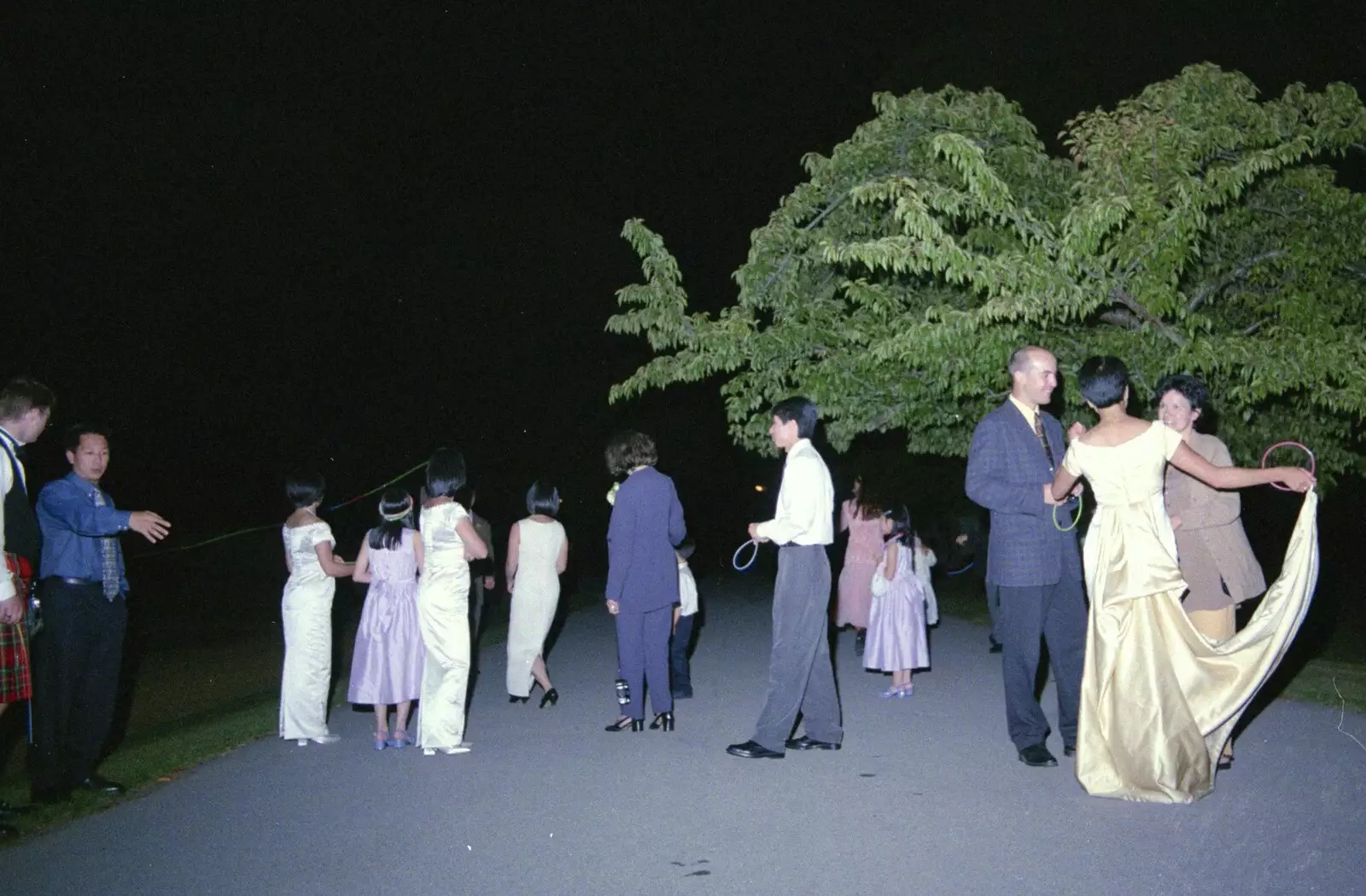 Jane takes the dress on a tour of the car park, from Hamish and Jane's Wedding, Canford School, Wimborne, Dorset - 5th August 1998