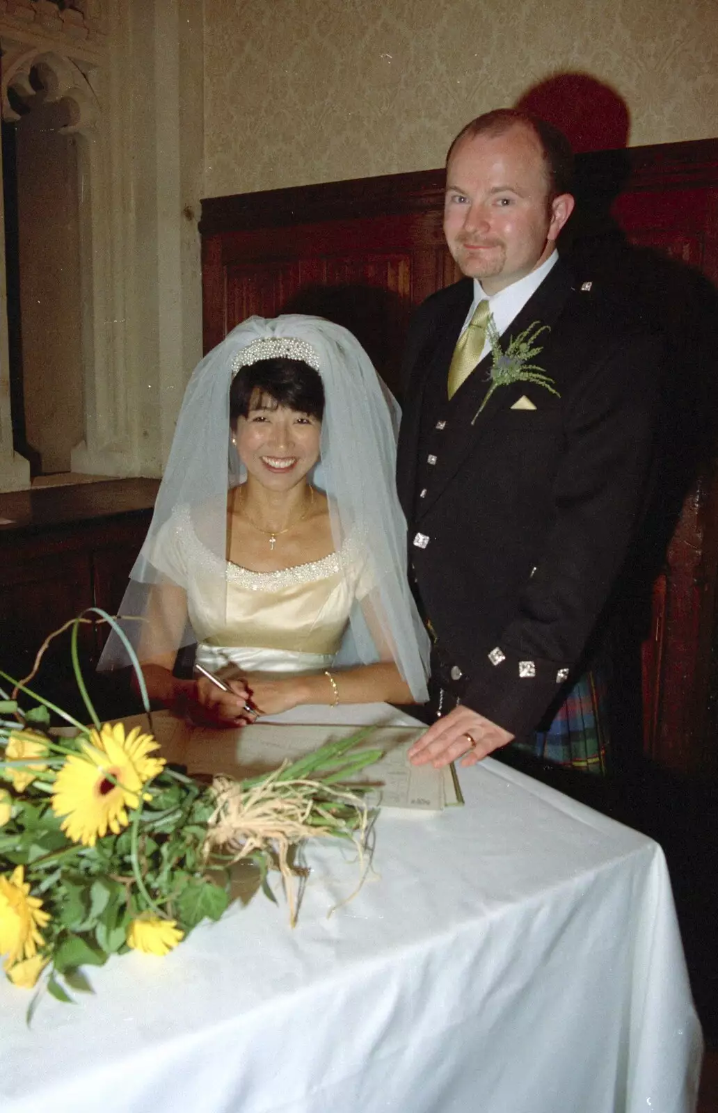 Jane and Hamish sign the register, from Hamish and Jane's Wedding, Canford School, Wimborne, Dorset - 5th August 1998