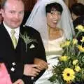 Surprised looks from the couple, Hamish and Jane's Wedding, Canford School, Wimborne, Dorset - 5th August 1998