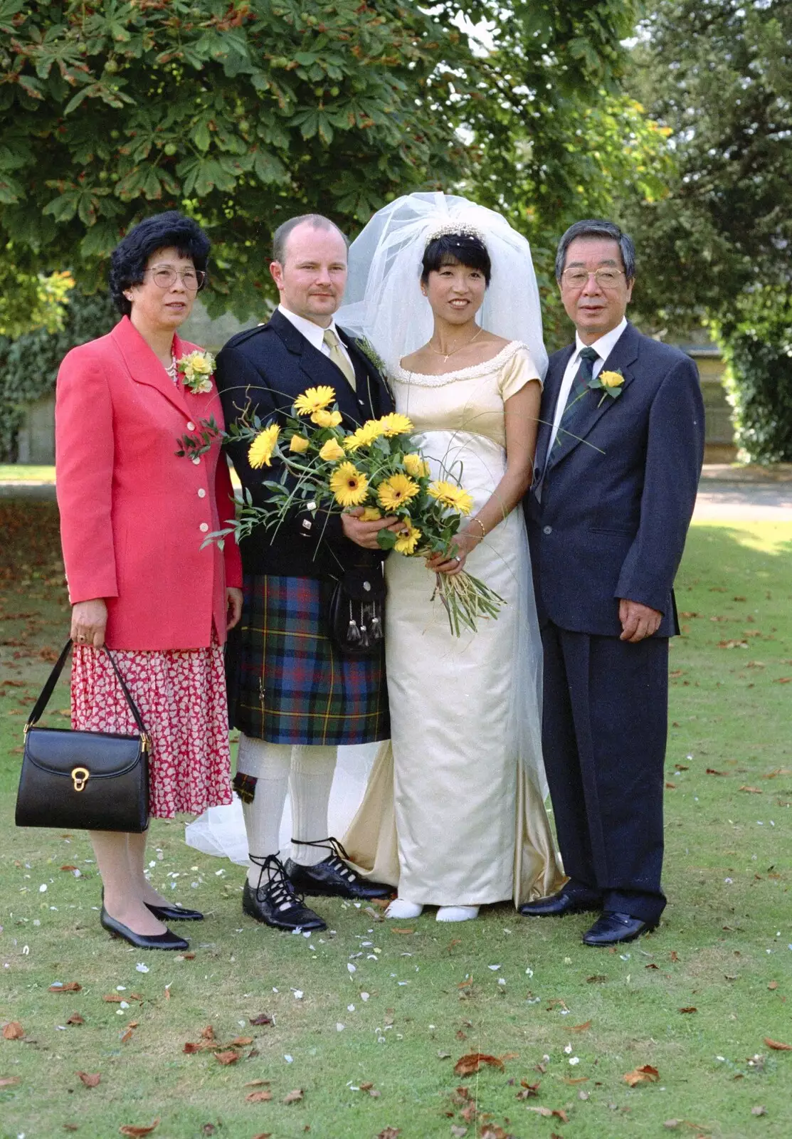 A photo with Jane's parents, from Hamish and Jane's Wedding, Canford School, Wimborne, Dorset - 5th August 1998