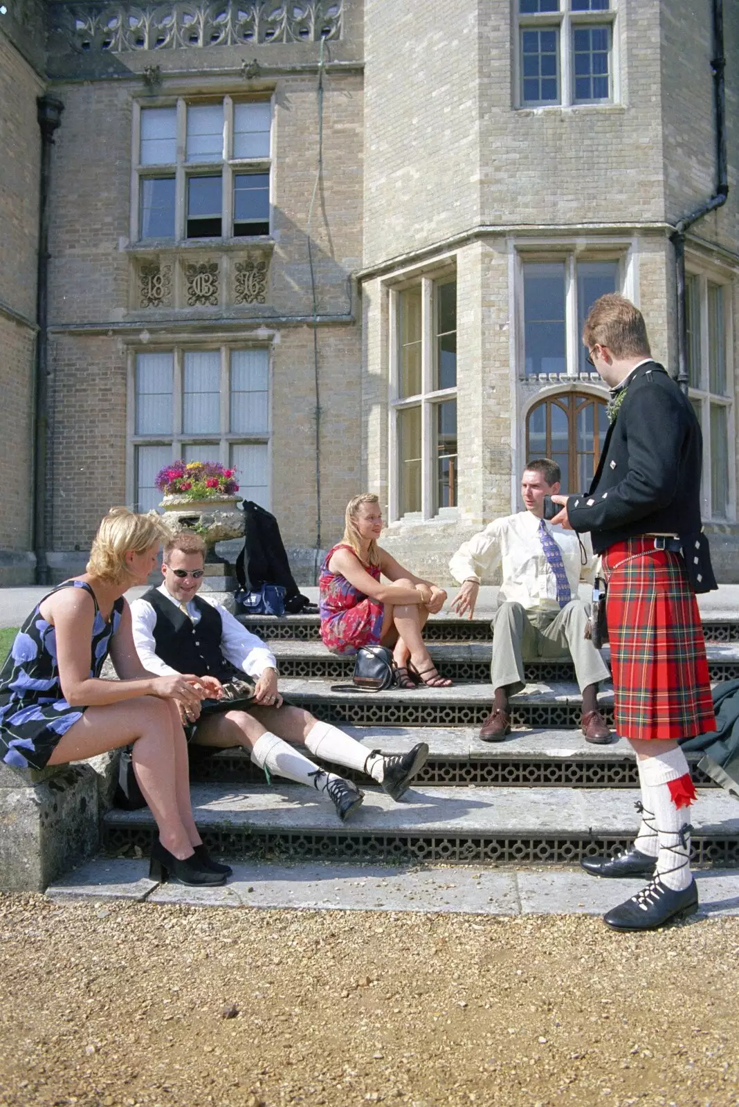 Hanging around whilst it's Pimm's o'clock, from Hamish and Jane's Wedding, Canford School, Wimborne, Dorset - 5th August 1998