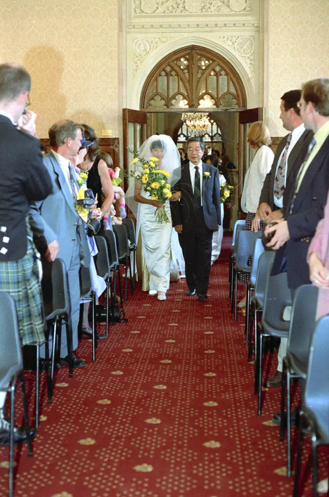 Jane and her dad walk up the aisle, from Hamish and Jane's Wedding, Canford School, Wimborne, Dorset - 5th August 1998