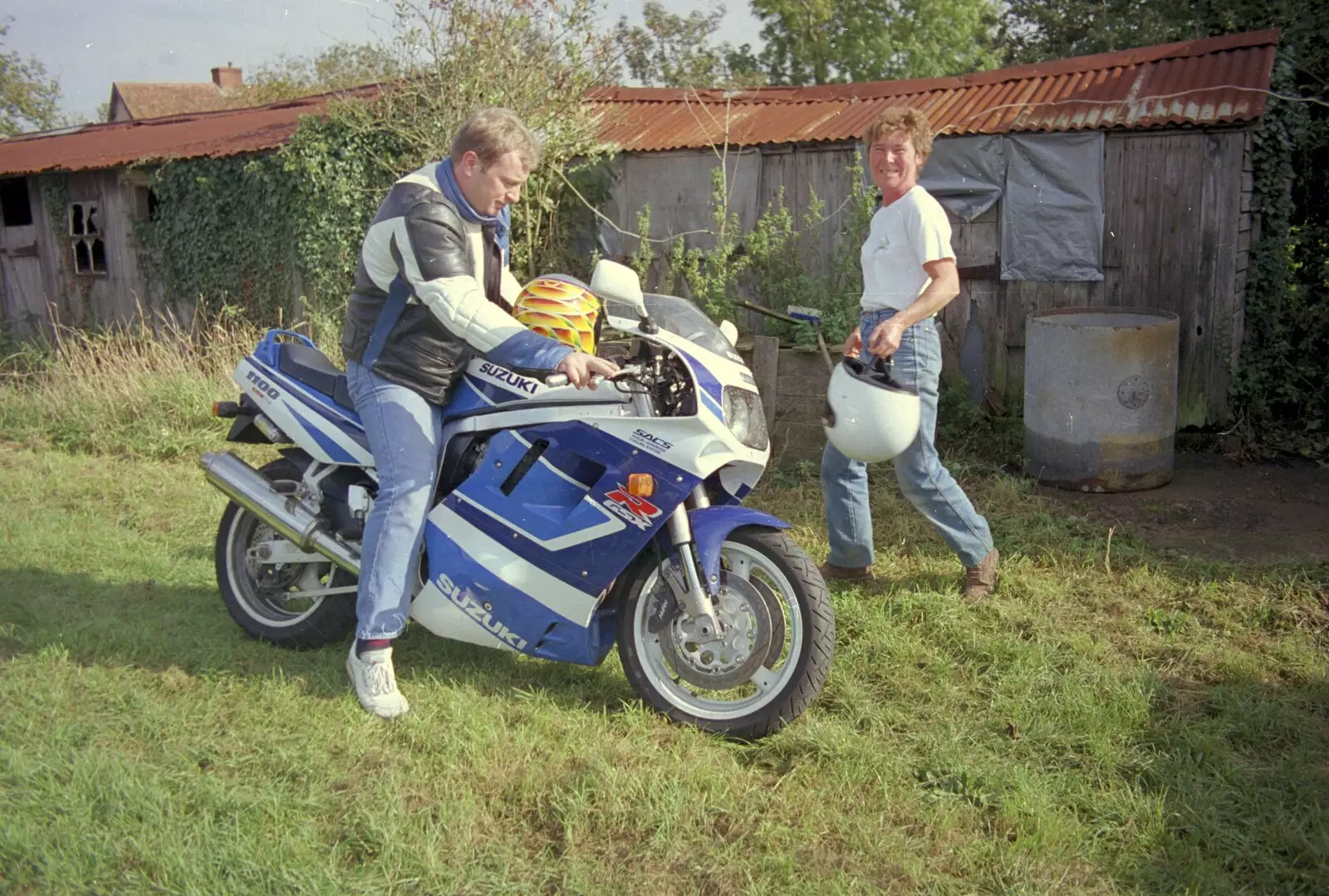 Brenda gets ready to saddle up, from Cider Making With Geoff and Brenda, Stuston, Suffolk - 10th September 1998