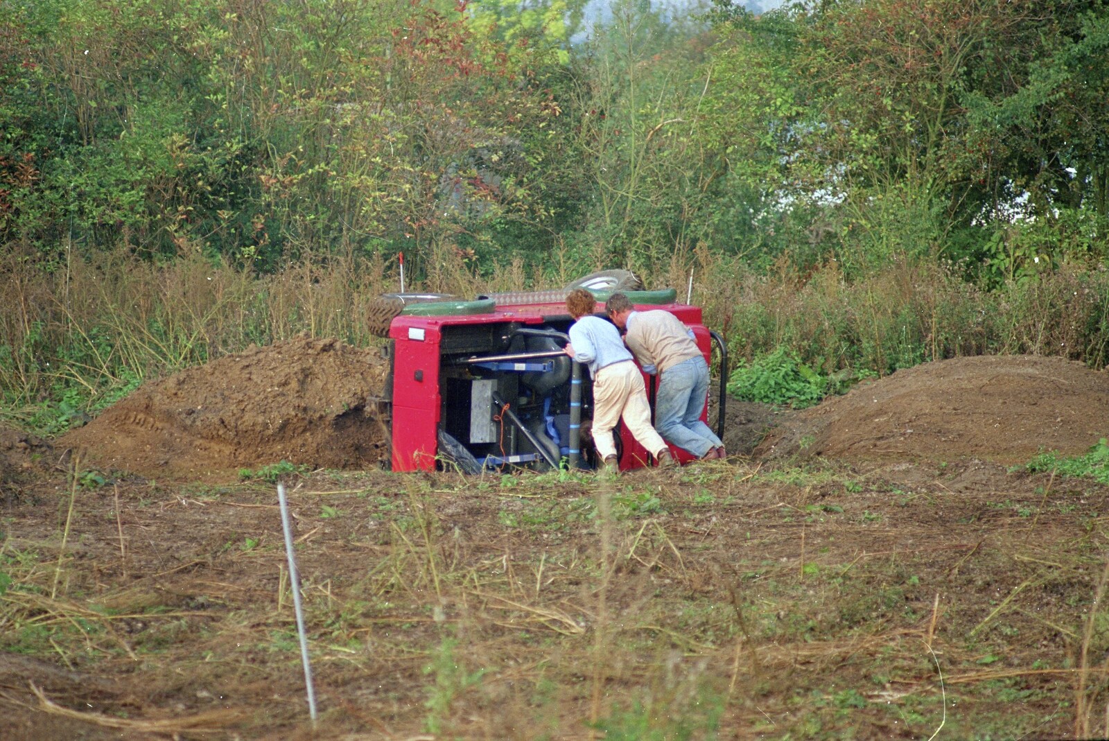 Trying to push over the toppled Daihatsu from Cider Making With Geoff and Brenda, Stuston, Suffolk - 10th September 1998