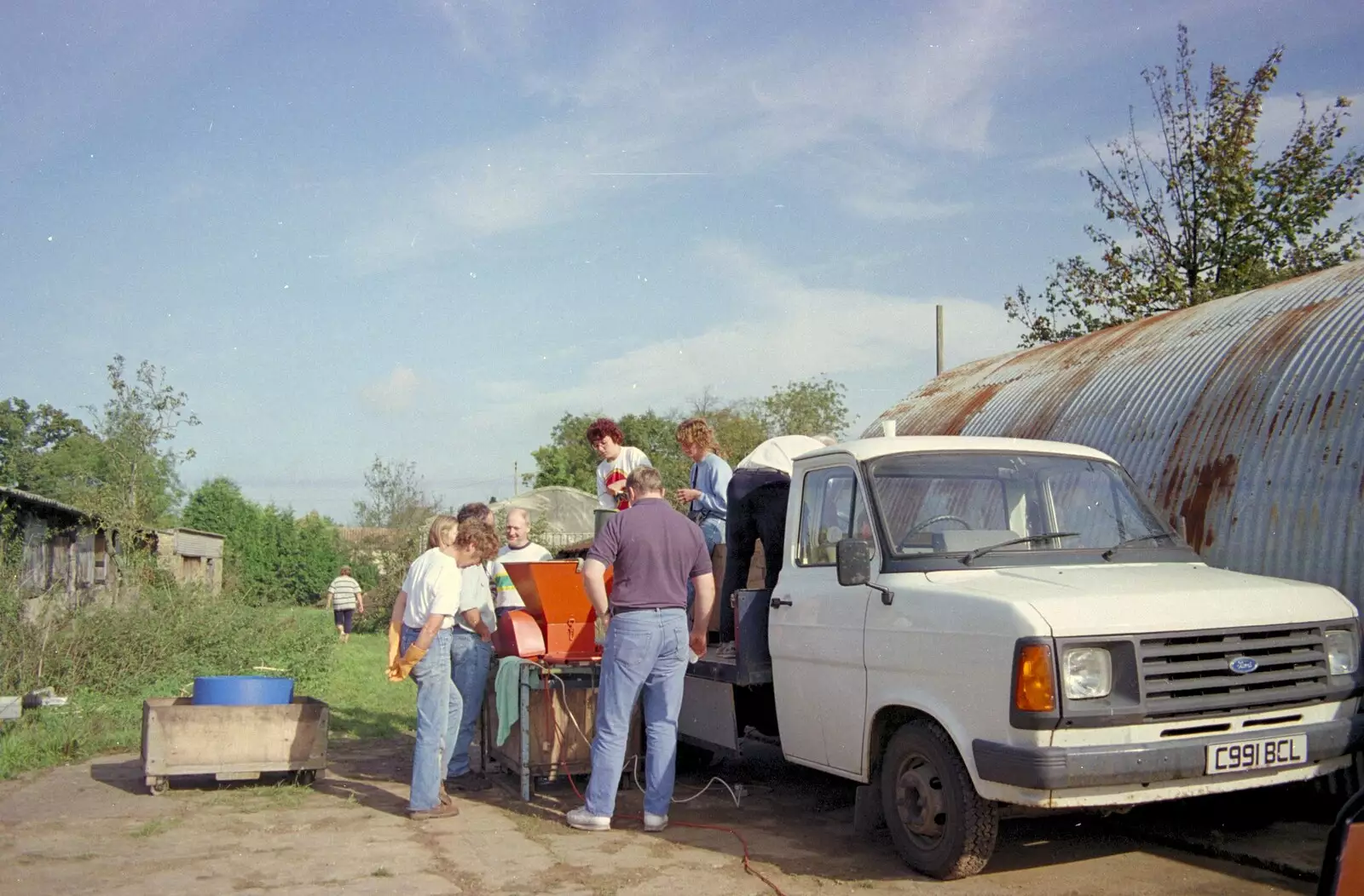 Gathering round the transit van, from Cider Making With Geoff and Brenda, Stuston, Suffolk - 10th September 1998