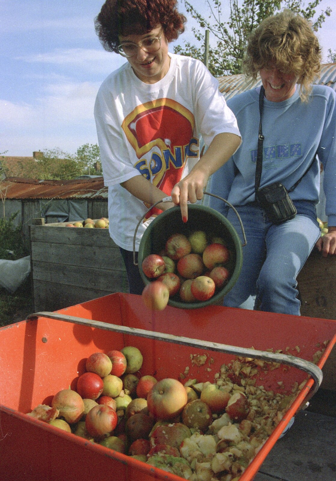 Tipping apples from Cider Making With Geoff and Brenda, Stuston, Suffolk - 10th September 1998