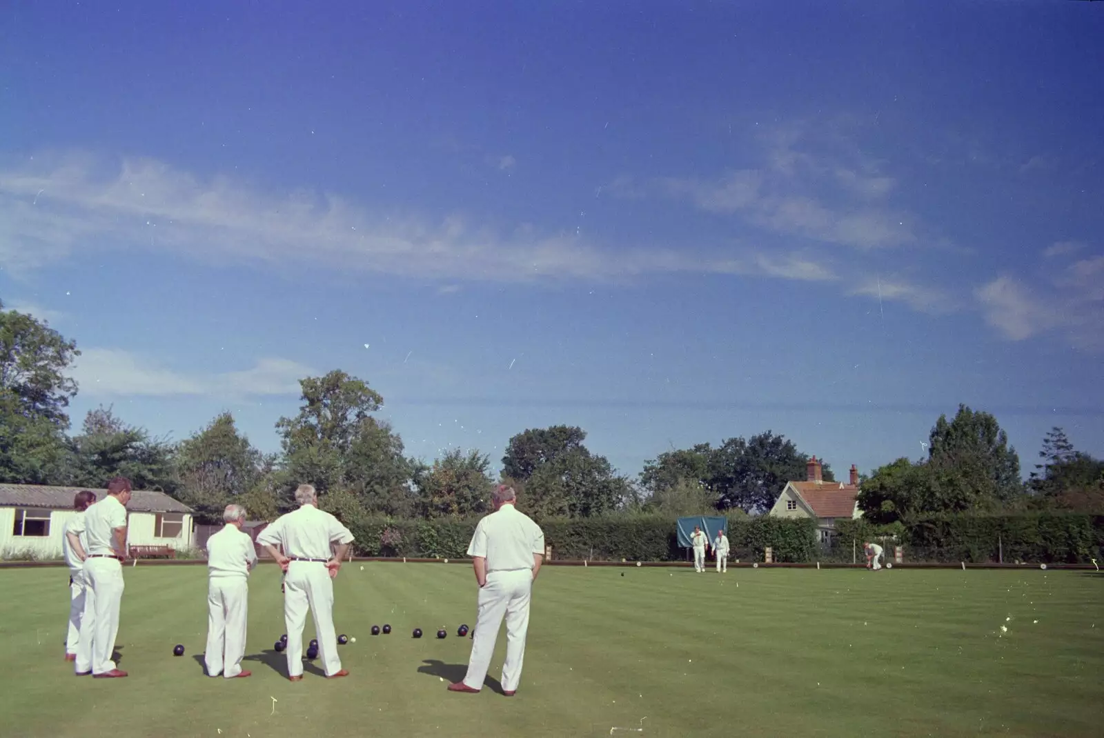 The action down at the Eye Bowls Club, from Cider Making With Geoff and Brenda, Stuston, Suffolk - 10th September 1998