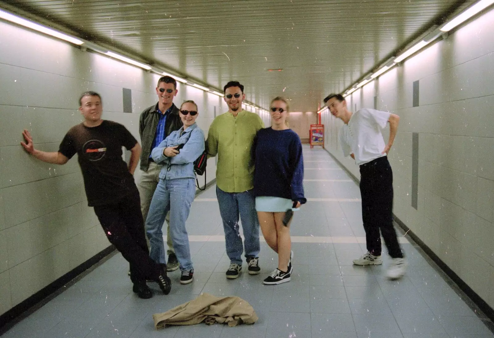 The gang pause for a subway photo, from The CISU Massive do Malaga, Spain - November 14th 1998