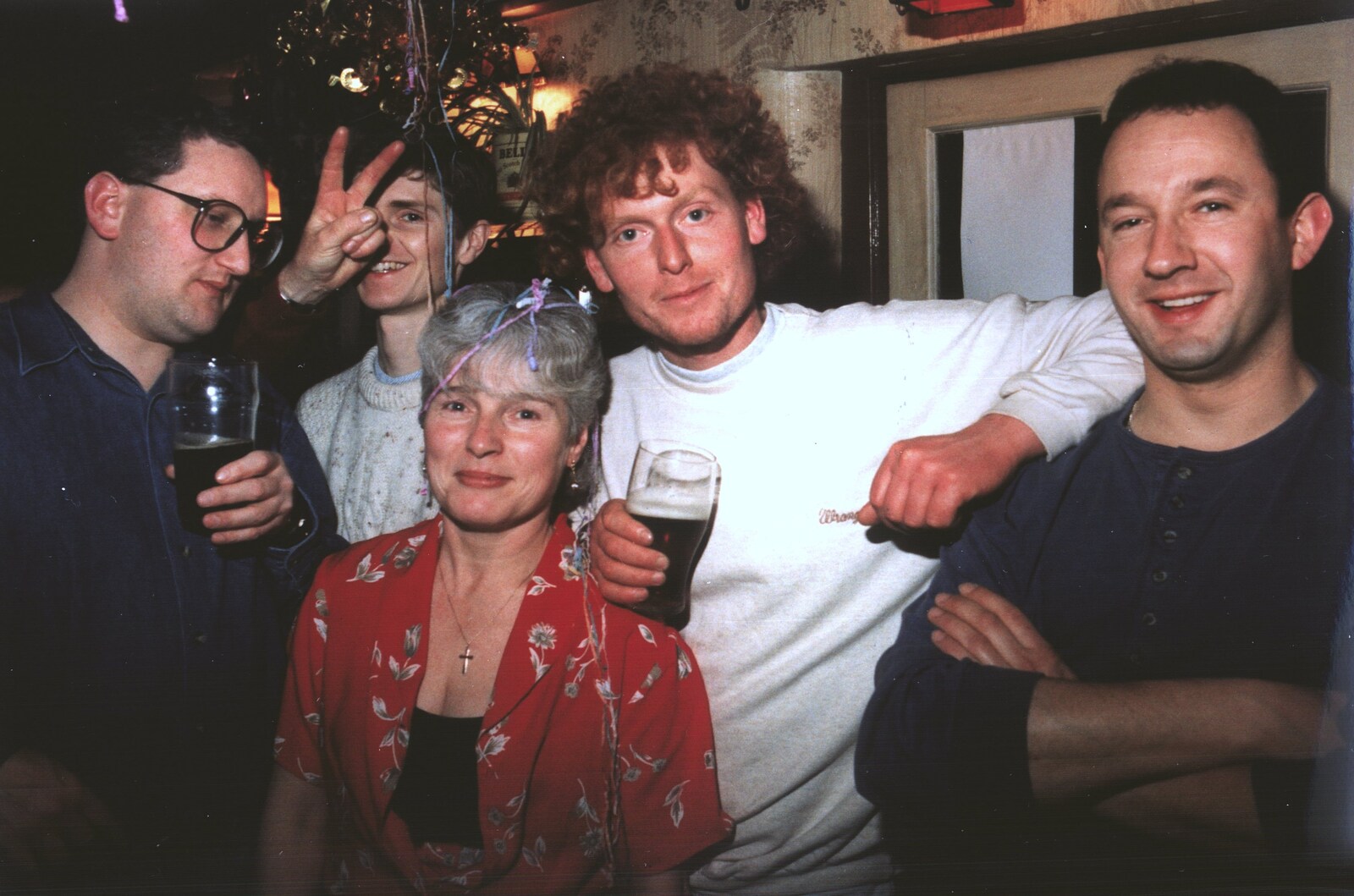 Graham, Jon, Spammy, Wavy and DH from Brome Swan Christmas, Suffolk - December 1998