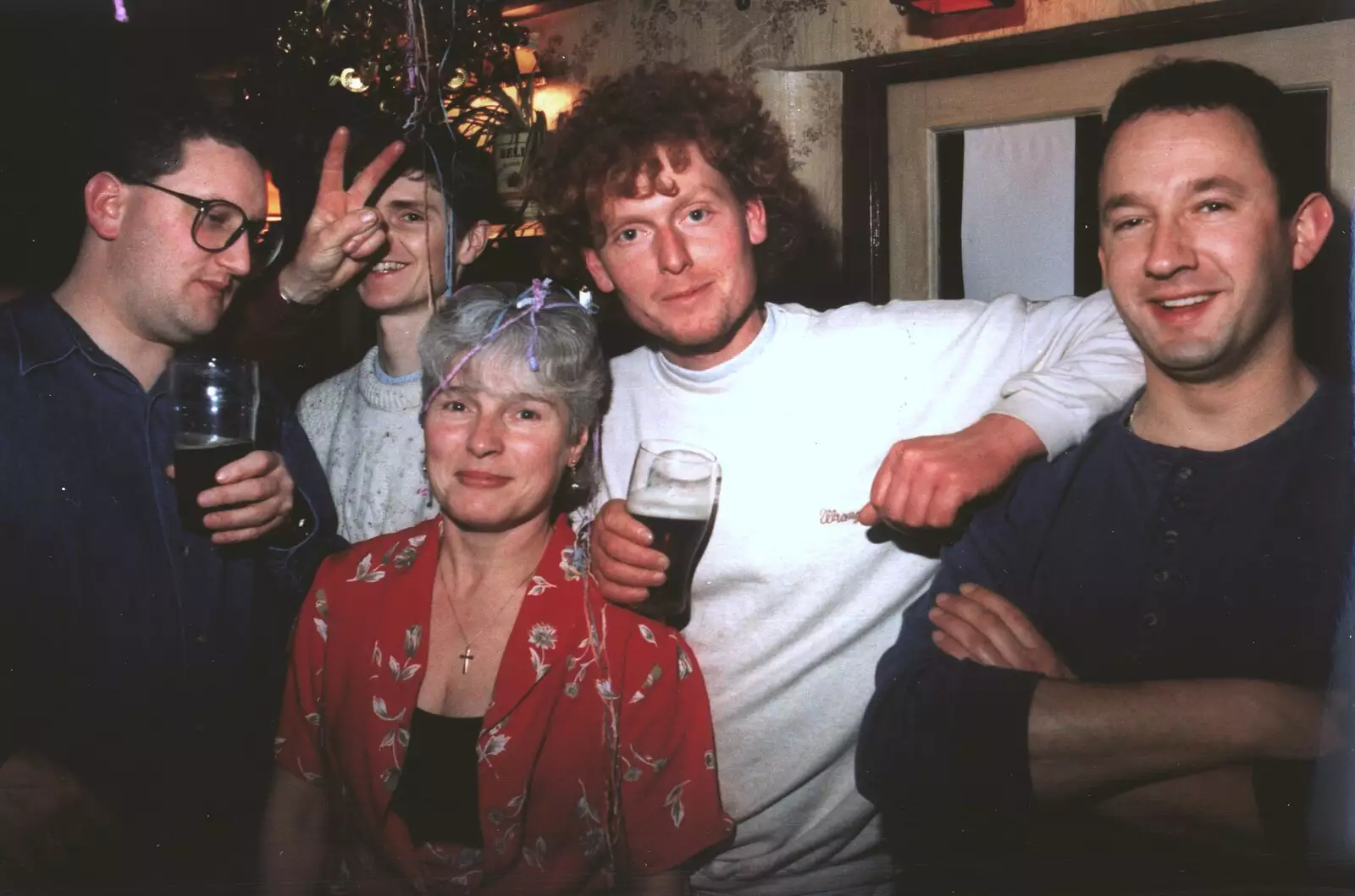 Graham, Jon, Spammy, Wavy and DH, from Brome Swan Christmas, Suffolk - December 1998