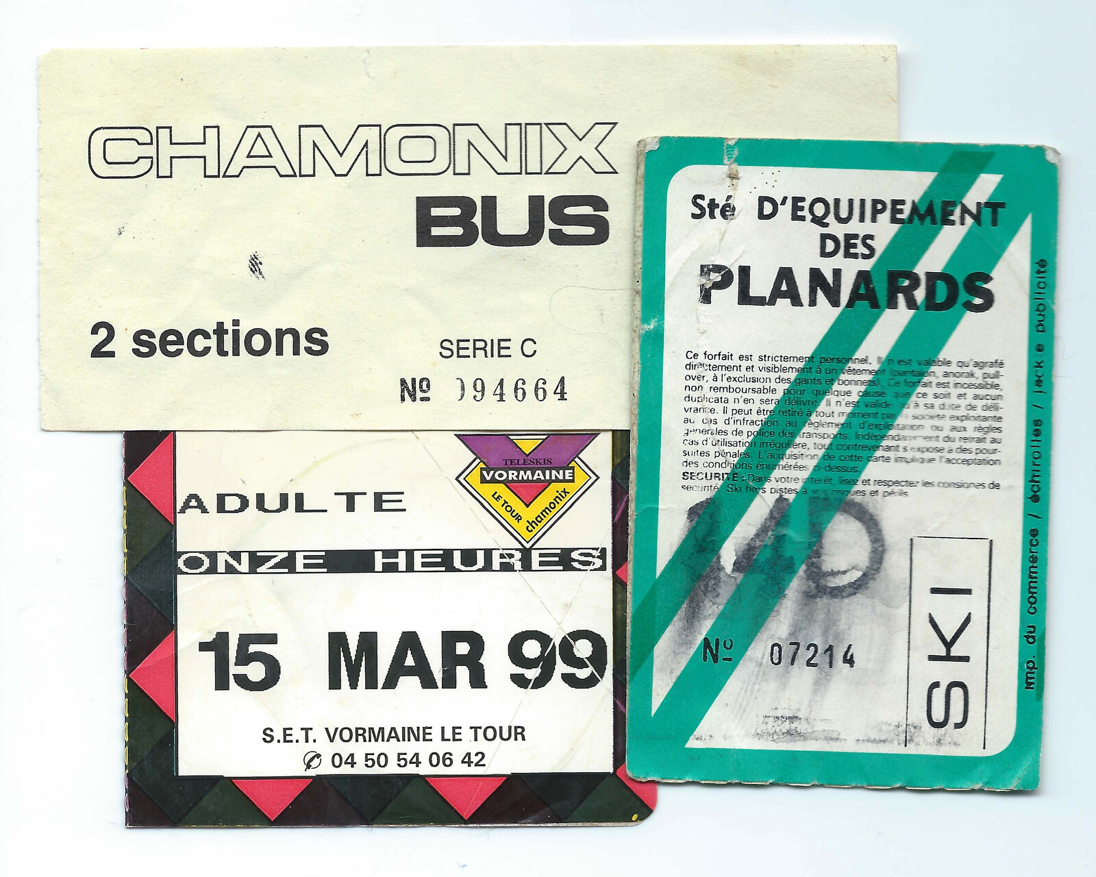 Skiing With Sean, Chamonix, Haute-Savoie, France - 15th March 1999: A collection of random tickets