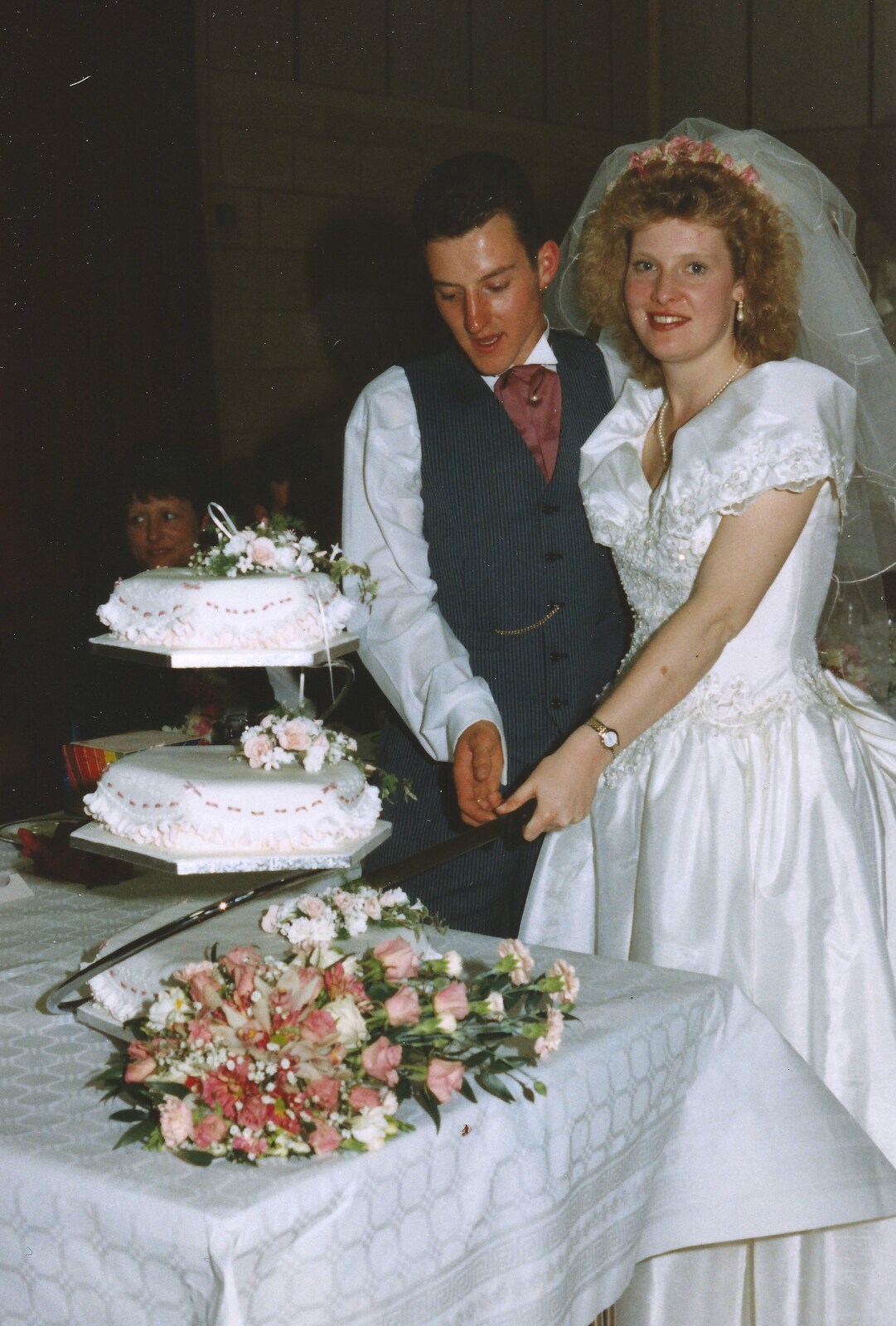 Andy and Debbie cut the cake from Debbie's Wedding, Suffolk - 12th June 1999