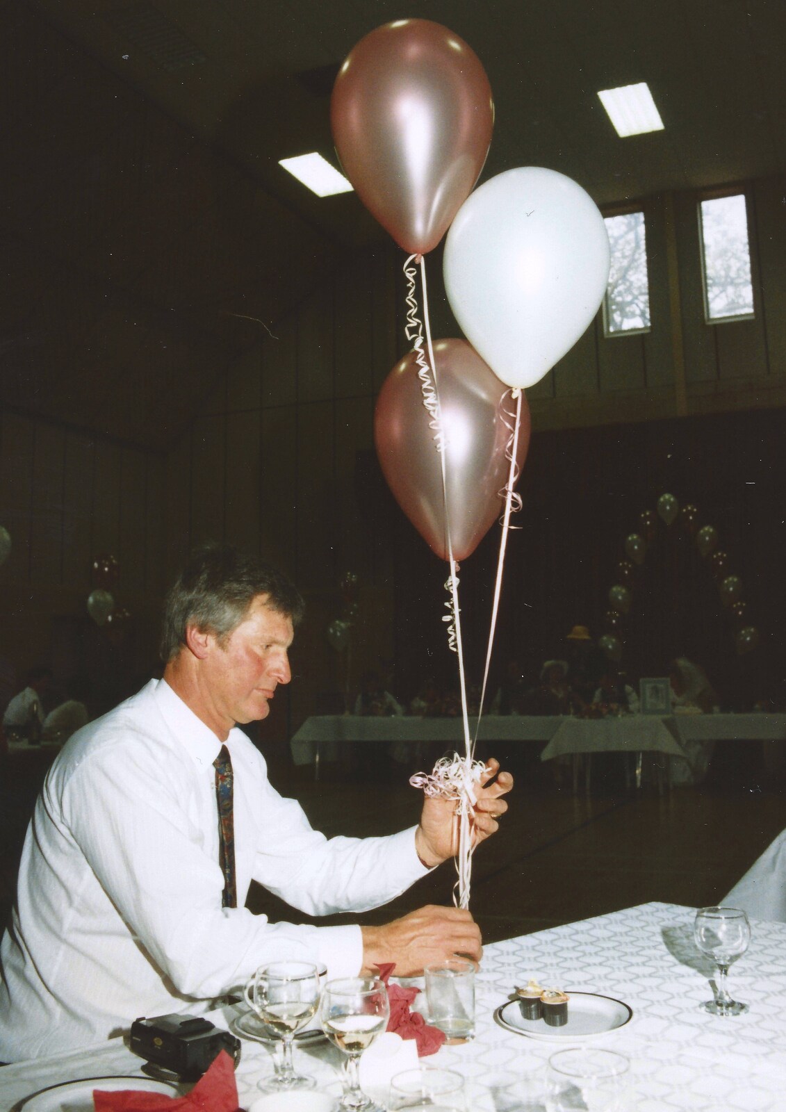 Geoff messes around with balloons from Debbie's Wedding, Suffolk - 12th June 1999