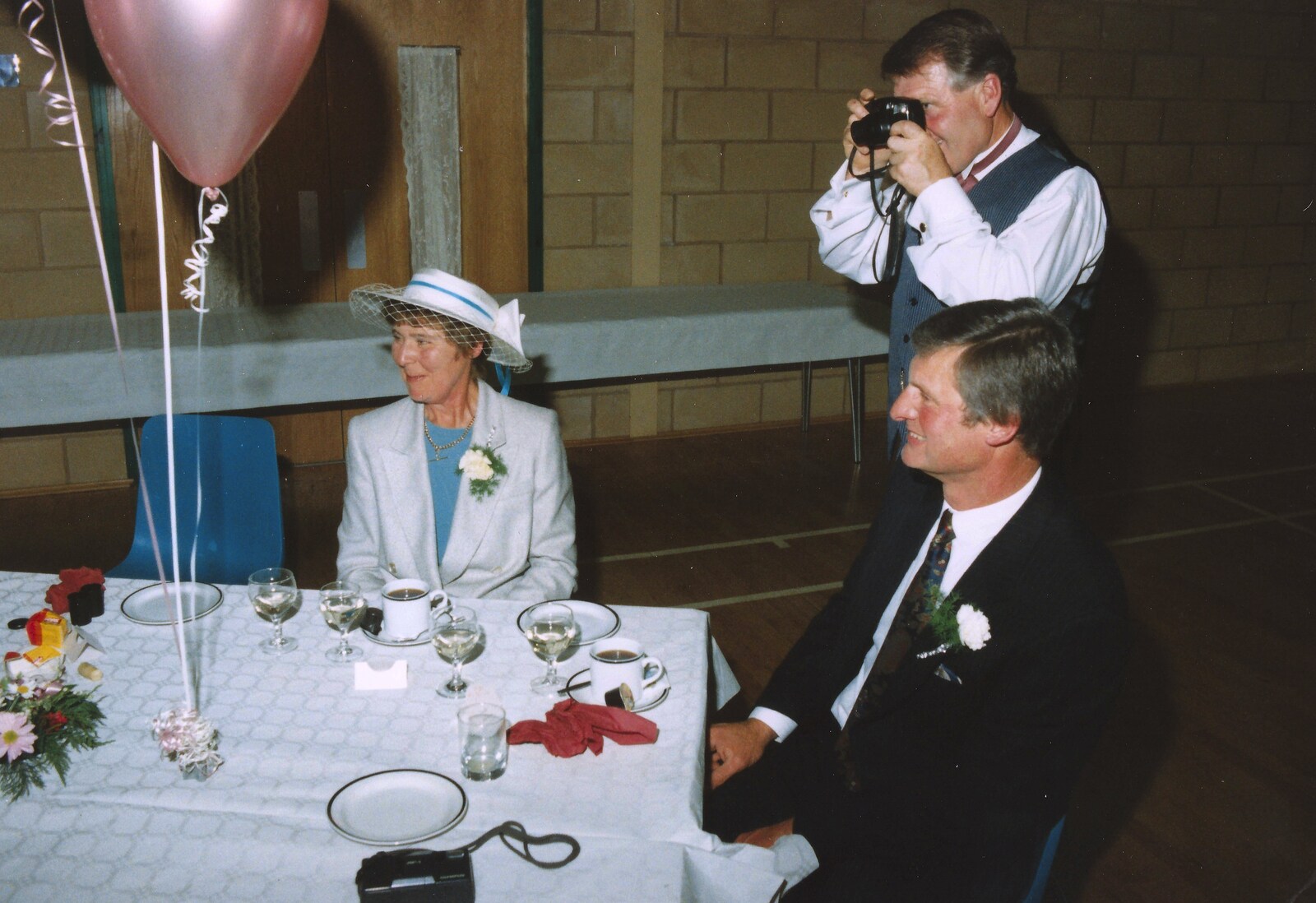 Brenda and Geoff sit down from Debbie's Wedding, Suffolk - 12th June 1999
