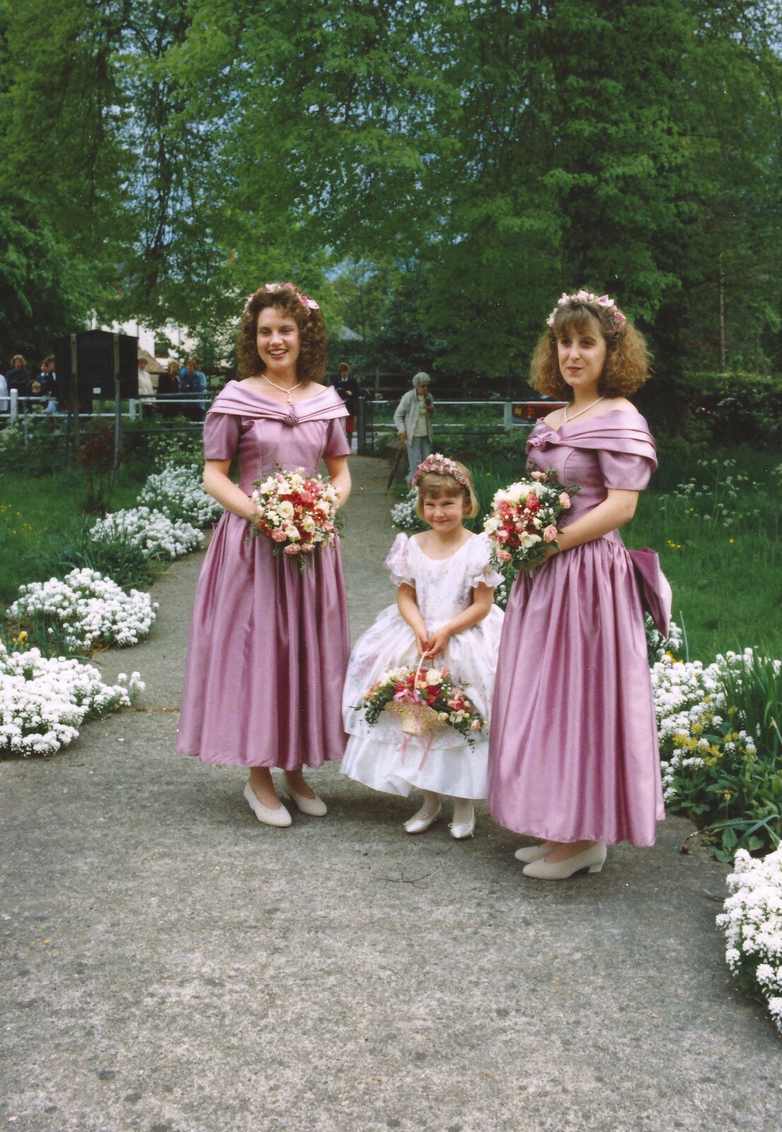 The bridesmaids in the churchyard from Debbie's Wedding, Suffolk - 12th June 1999