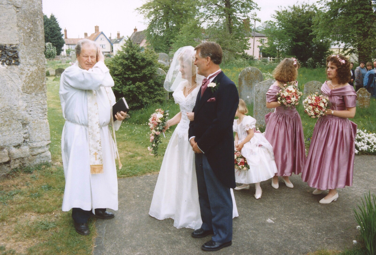 Bernie and Debbie wait with the vicar from Debbie's Wedding, Suffolk - 12th June 1999