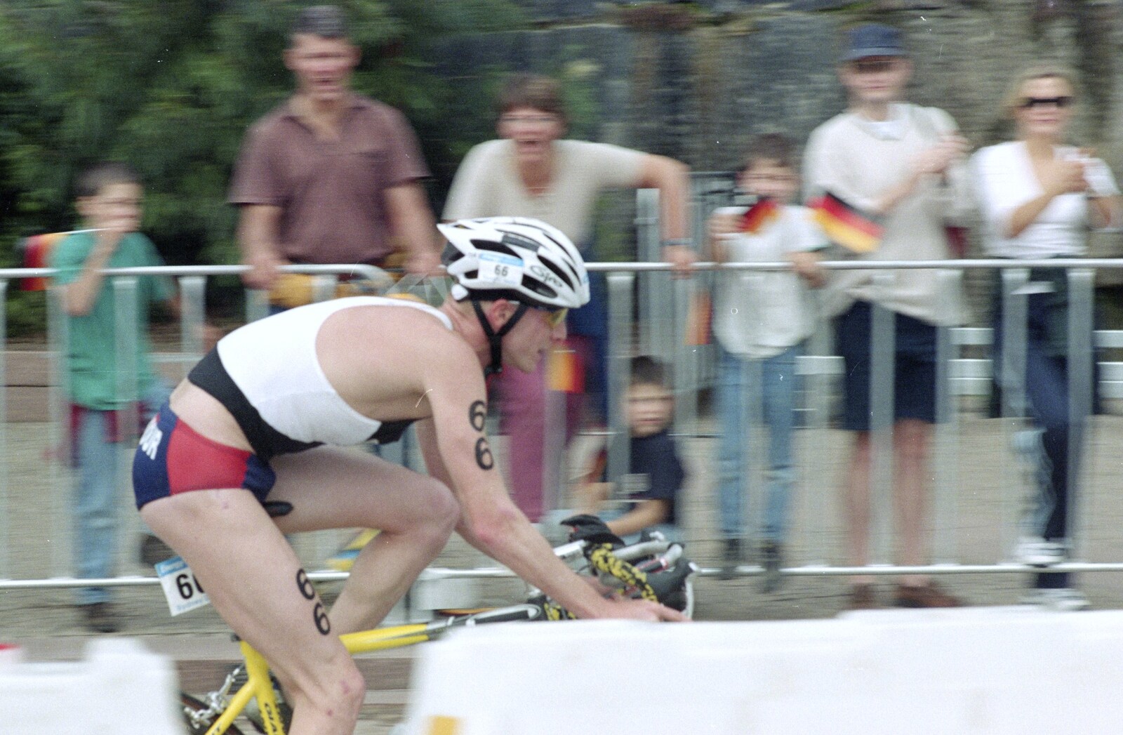A cyclist in budgie smugglers speeds past from Sydney Triathlon, Sydney, Australia - 16th April 2000