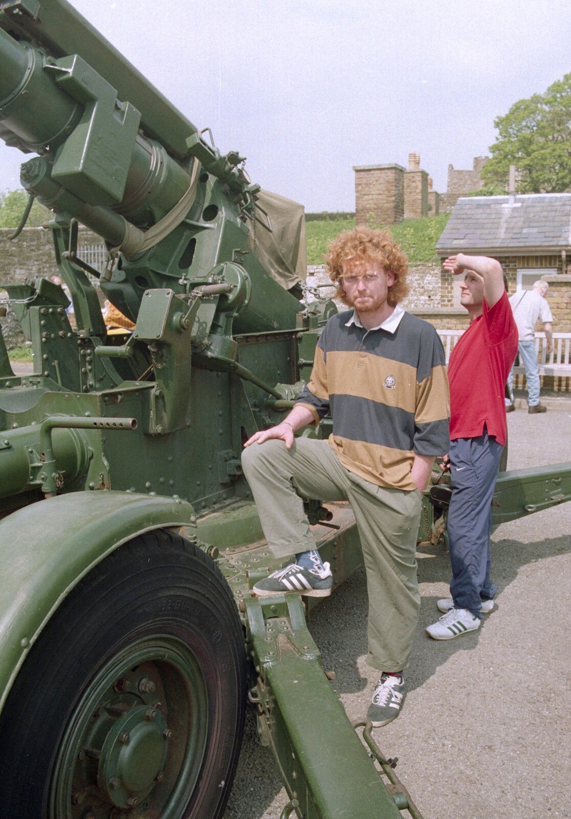 Wavy stands on some sort of artillery piece from A BSCC Bike Ride to Gravelines, Pas de Calais, France - 11th May 2000
