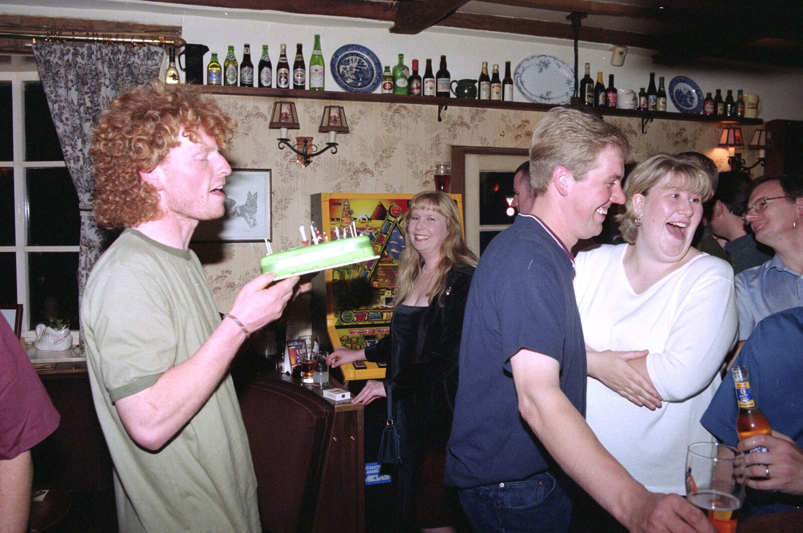 Wavy wanders off with his cake from Wavy's Thirtieth Birthday, The Swan Inn, Brome, Suffolk - 24th May 2000