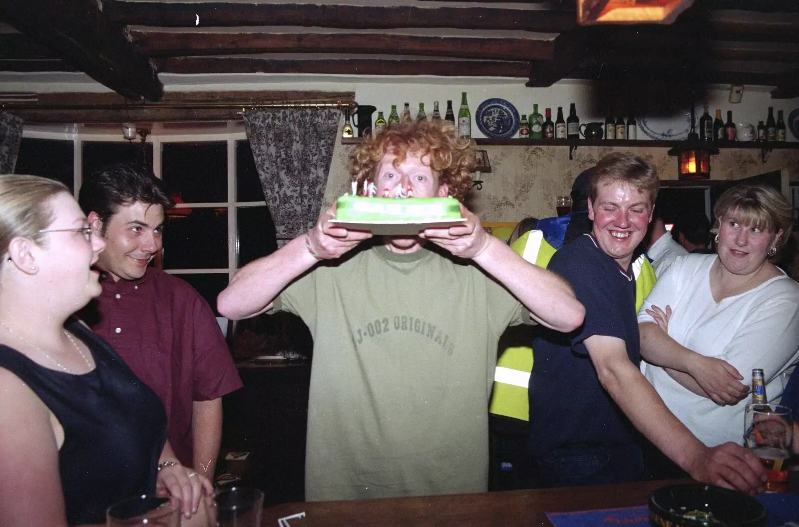 Wavy holds up his cake, from Wavy's Thirtieth Birthday, The Swan Inn, Brome, Suffolk - 24th May 2000