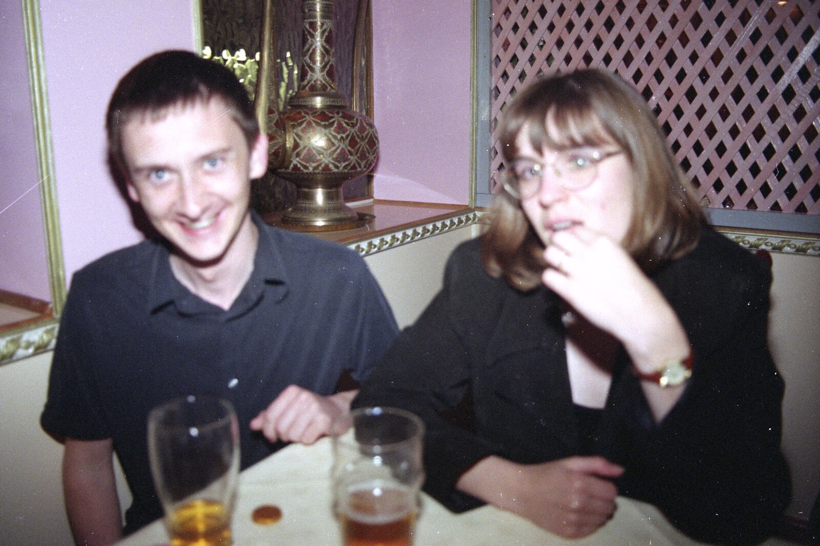 Andrew, and Karen from Strategic Management from CISU at the Dhaka Diner, Tacket Street, Ipswich - 25th May 2000