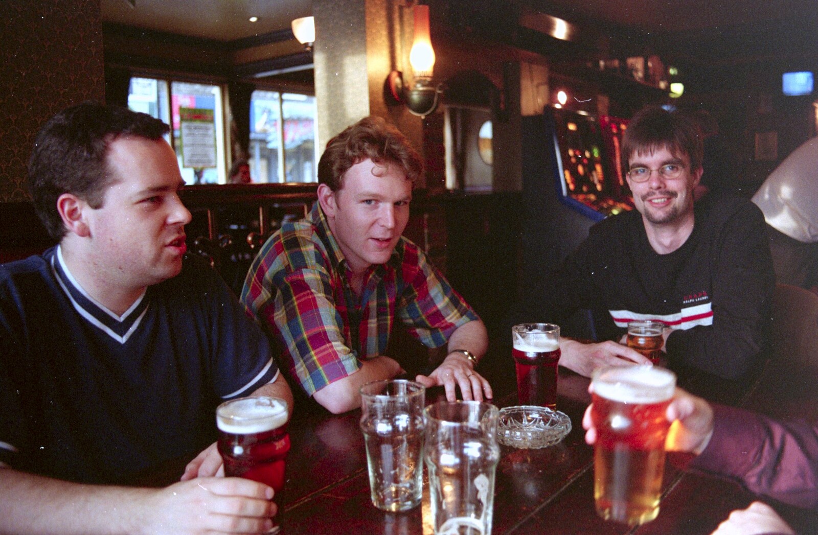 Russell, Joe and Parrot in the Lord Nelson from CISU at the Dhaka Diner, Tacket Street, Ipswich - 25th May 2000