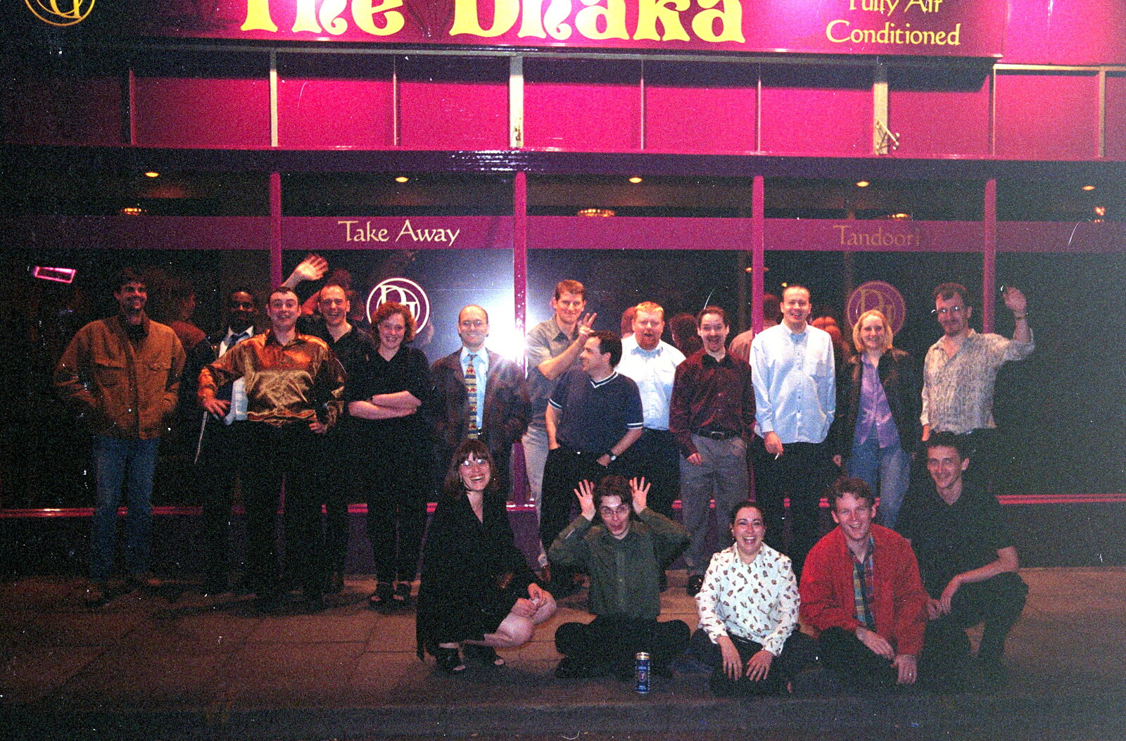 A group photo outside the Dkaha Diner from CISU at the Dhaka Diner, Tacket Street, Ipswich - 25th May 2000