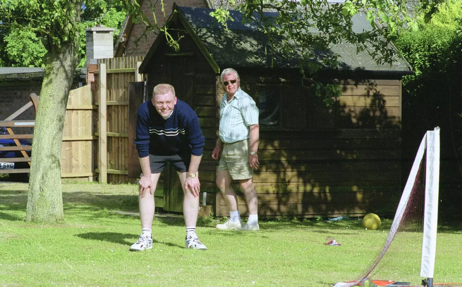 Ian does a bit of fielding, from Colin and Jill's Barbeque, Suffolk - 28th May 2000