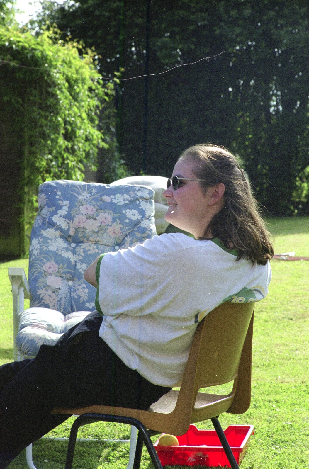Claire watches the proceedings from Colin and Jill's Barbeque, Suffolk - 28th May 2000
