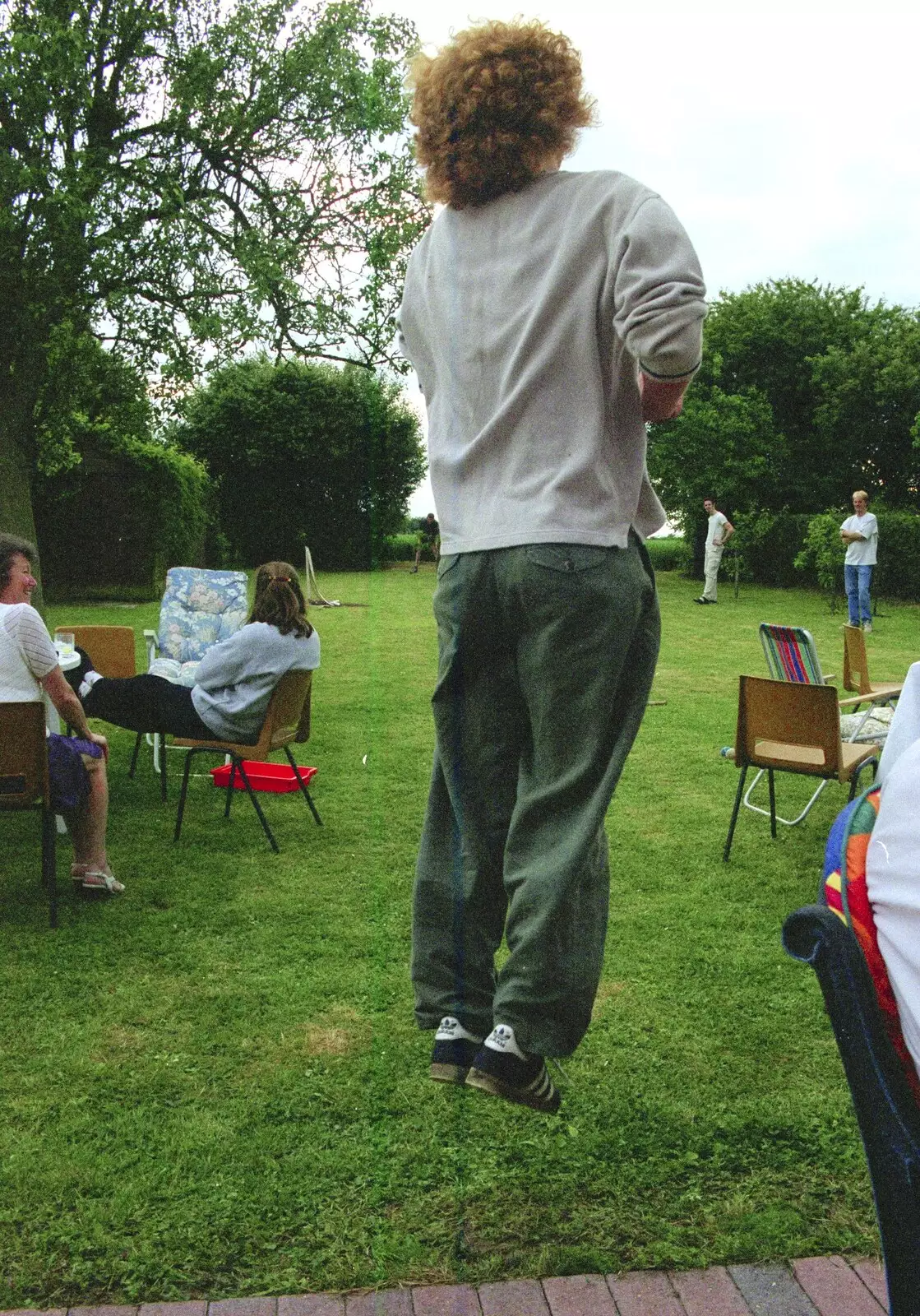 Wavy bounces in the air with excitement, from Colin and Jill's Barbeque, Suffolk - 28th May 2000