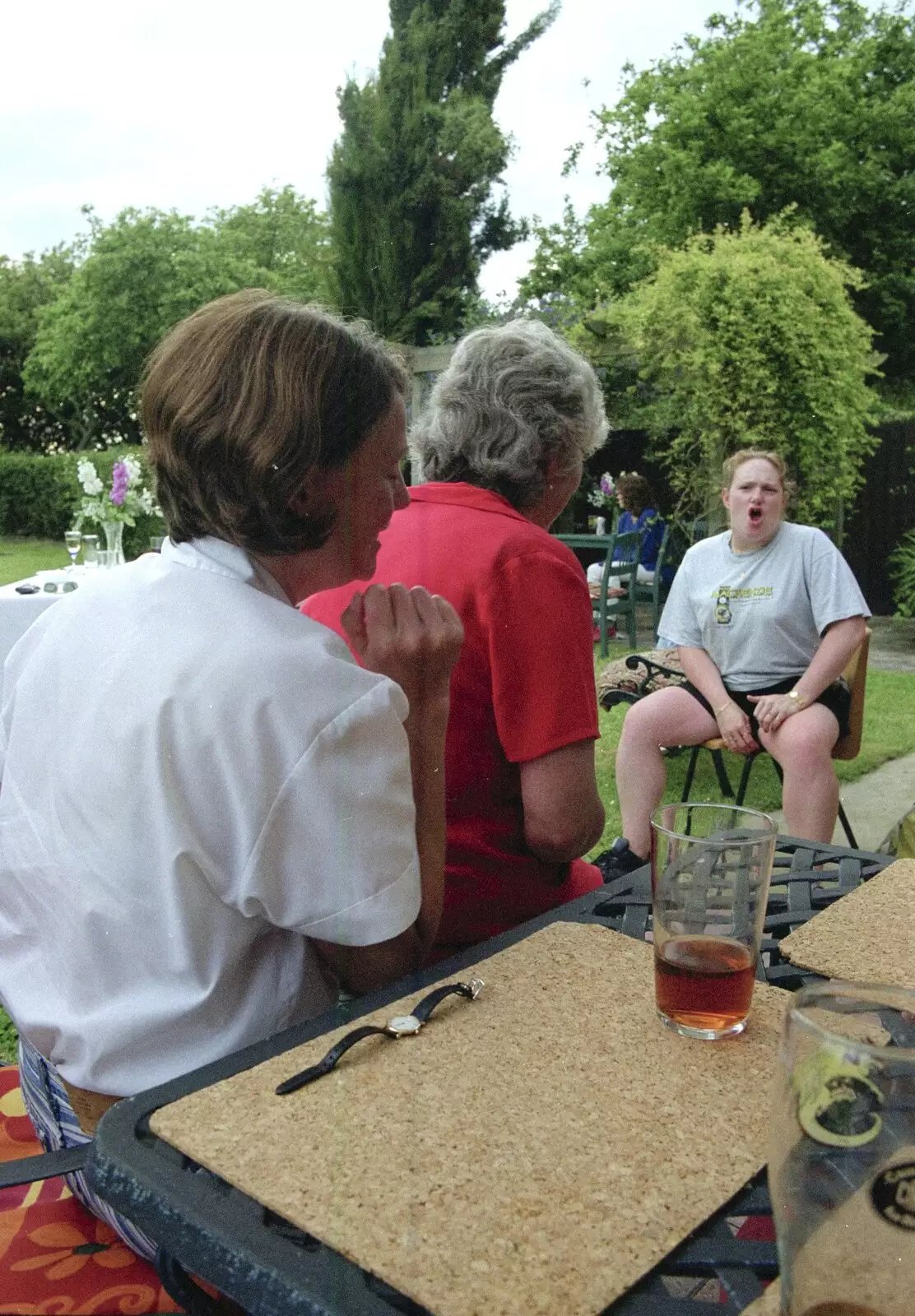 Sally gives it some, from Colin and Jill's Barbeque, Suffolk - 28th May 2000