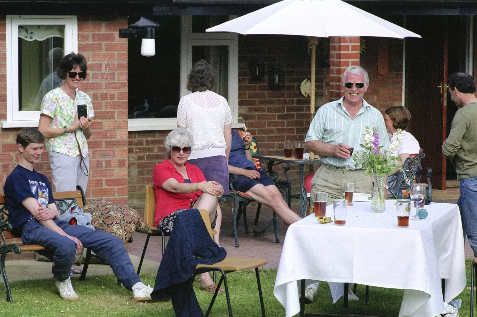 Drinking beer in the back garden, from Colin and Jill's Barbeque, Suffolk - 28th May 2000