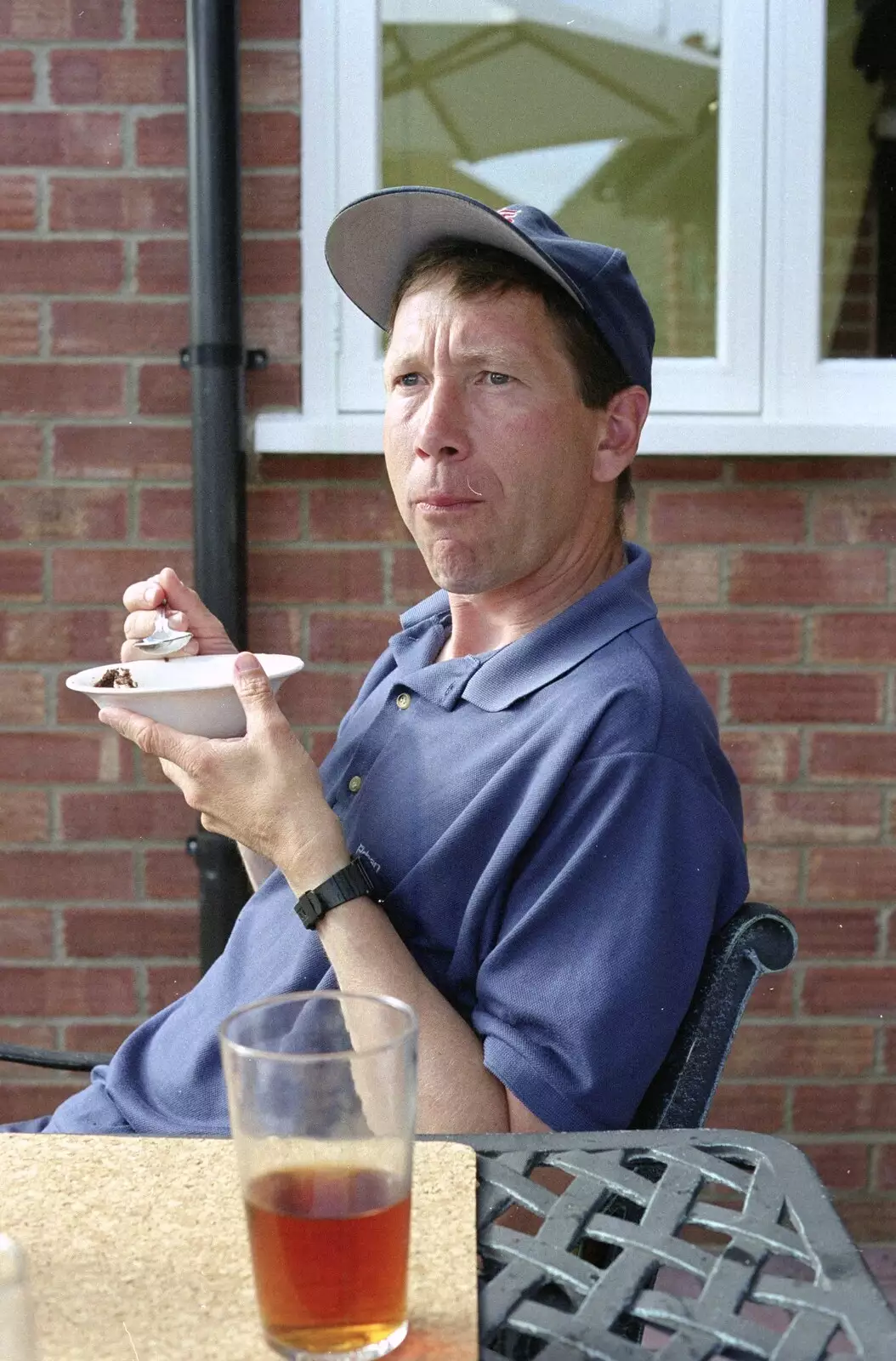 Apple eats pudding, from Colin and Jill's Barbeque, Suffolk - 28th May 2000