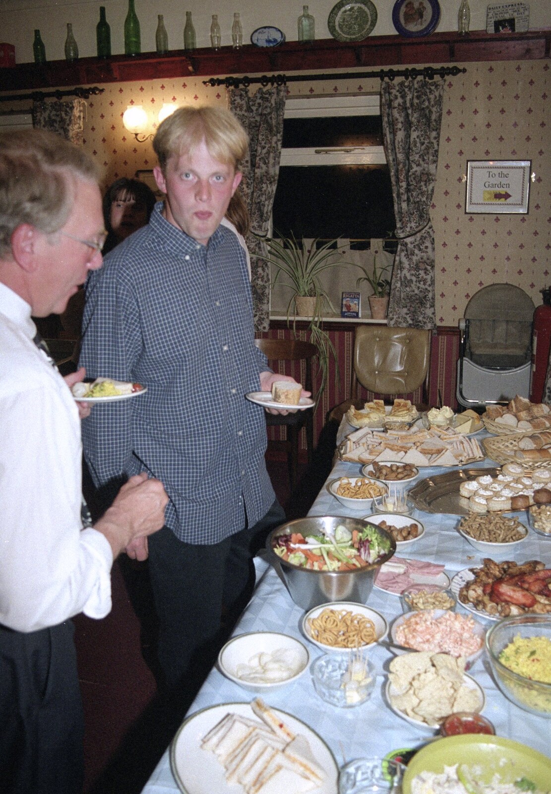 John Willy and Paul get some food from Lorraine's 21st Birthday, The Swan, Suffolk - 10th June 2000