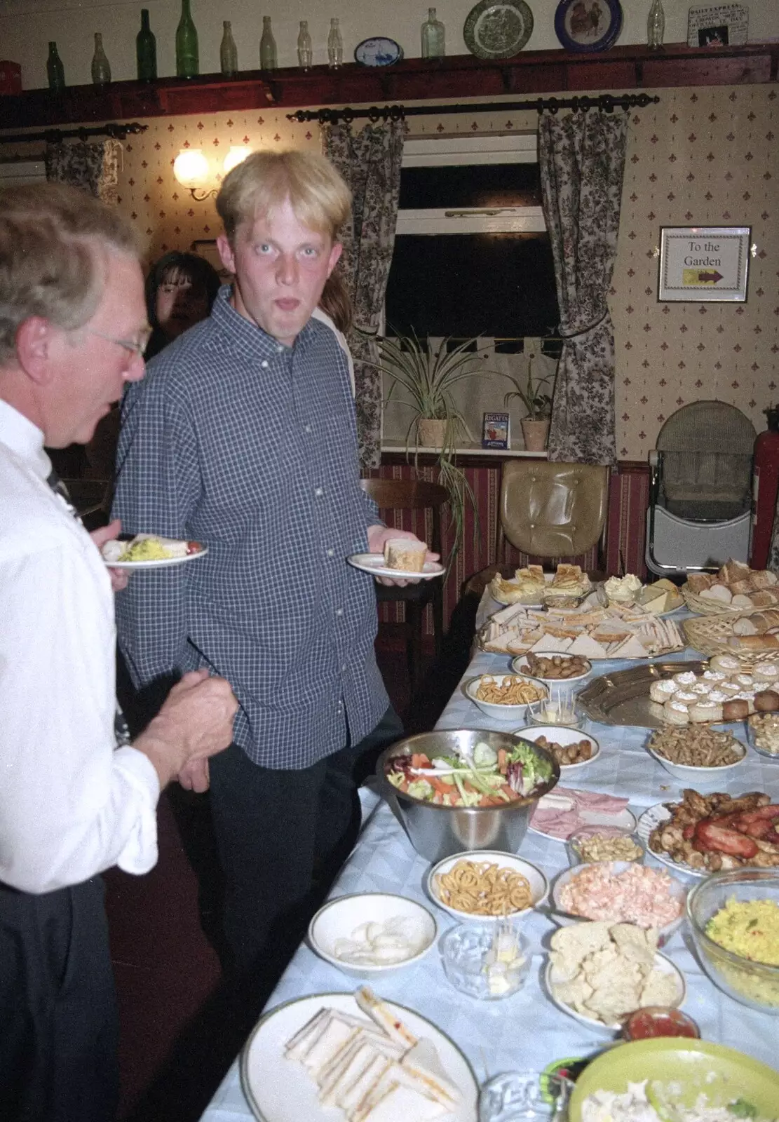 John Willy and Paul get some food, from Lorraine's 21st Birthday, The Swan, Suffolk - 10th June 2000