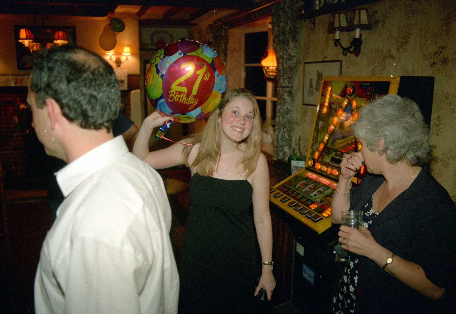 Lorraine takes her balloon for a tour of the pub from Lorraine's 21st Birthday, The Swan, Suffolk - 10th June 2000