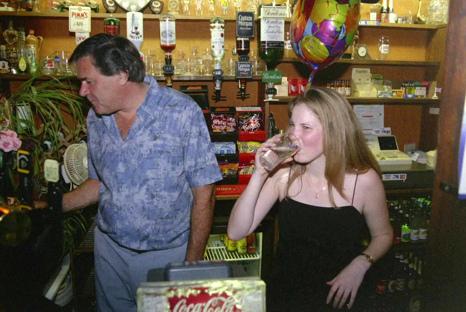 Alan and Lorraine behind the bar, from Lorraine's 21st Birthday, The Swan, Suffolk - 10th June 2000