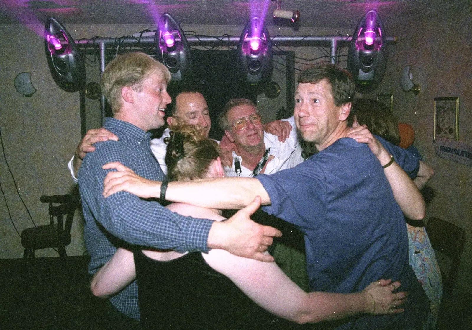 Another group hug moment, from Lorraine's 21st Birthday, The Swan, Suffolk - 10th June 2000