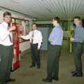 Nosher's Last Day at CISU/SCC, Suffolk County Council, Ipswich - 22nd June 2000, Dan, Russell, Andrew and another loiter by the drinks machine