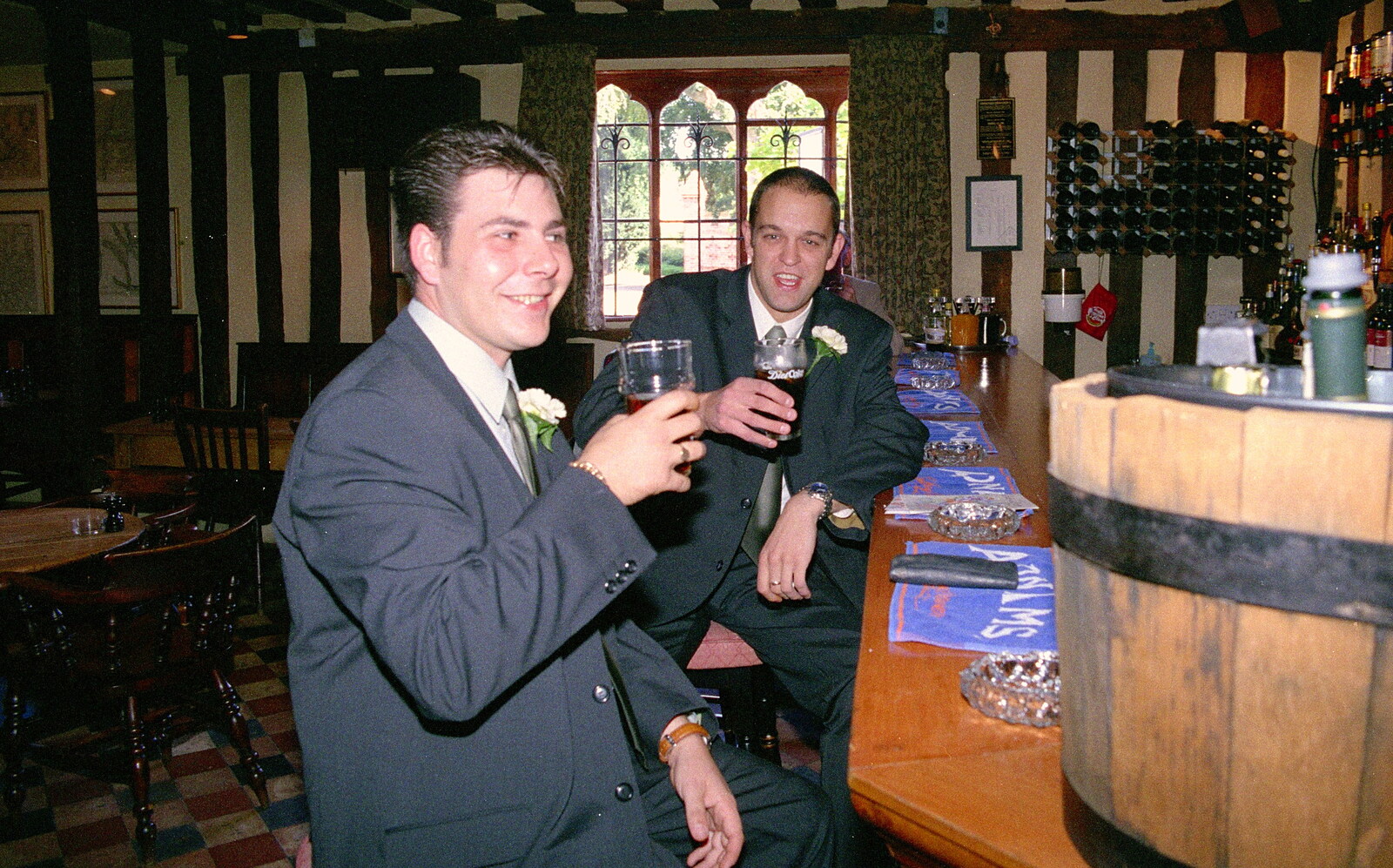 Neil has a pre-marriage beer from Helen and Neil's Wedding, The Oaksmere, Brome, Suffolk - 4th August 2000