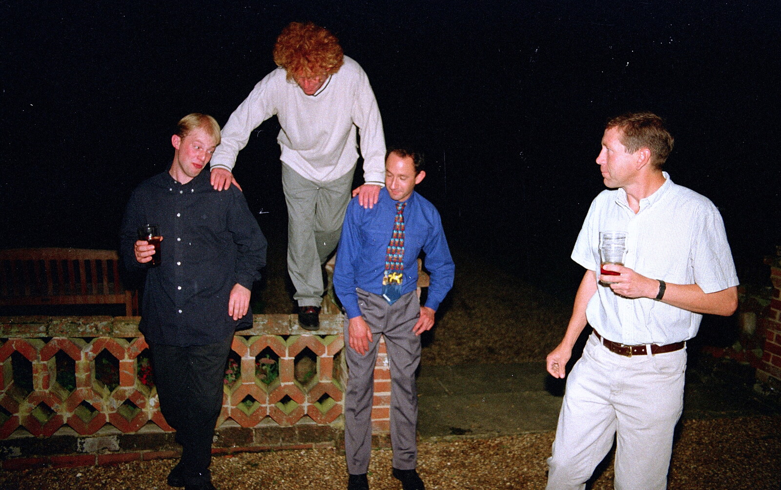 Paul, Wavy, DH and Apple mess around outside from Helen and Neil's Wedding, The Oaksmere, Brome, Suffolk - 4th August 2000