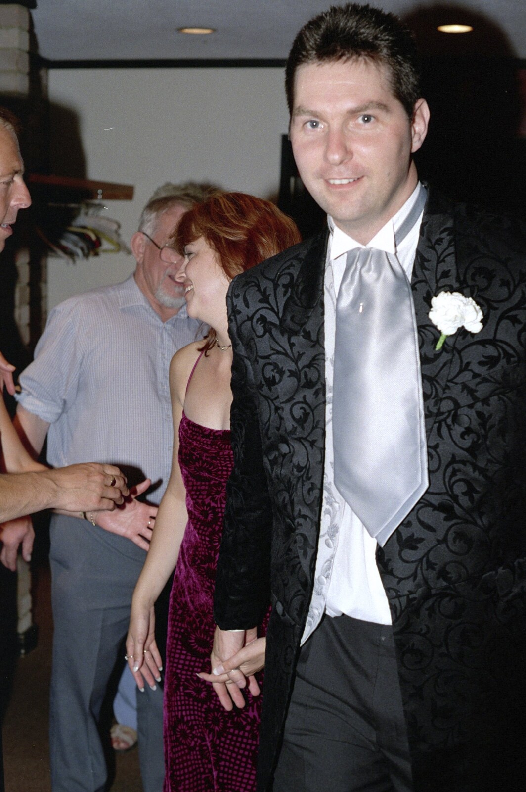 Sean leads Michelle out of the reception from Sean and Michelle's Wedding, Bashley FC, New Milton - 12th August 2000