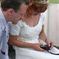 Michelle texts on an ancient Nokia, Sean and Michelle's Wedding, Bashley FC, New Milton - 12th August 2000