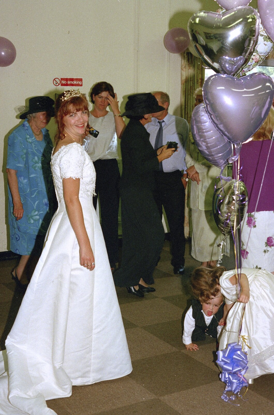 Michelle and a load of balloons from Sean and Michelle's Wedding, Bashley FC, New Milton - 12th August 2000