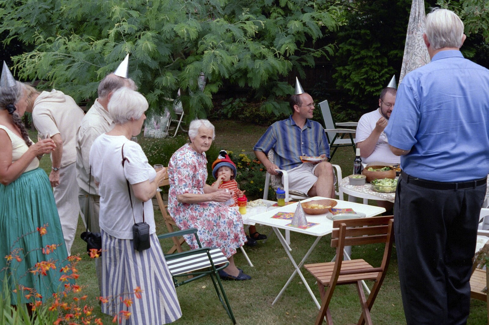 Party guests in the garden from Kai's 2nd and a Bit of Archery, Hampshire and Suffolk - 13th August 2000