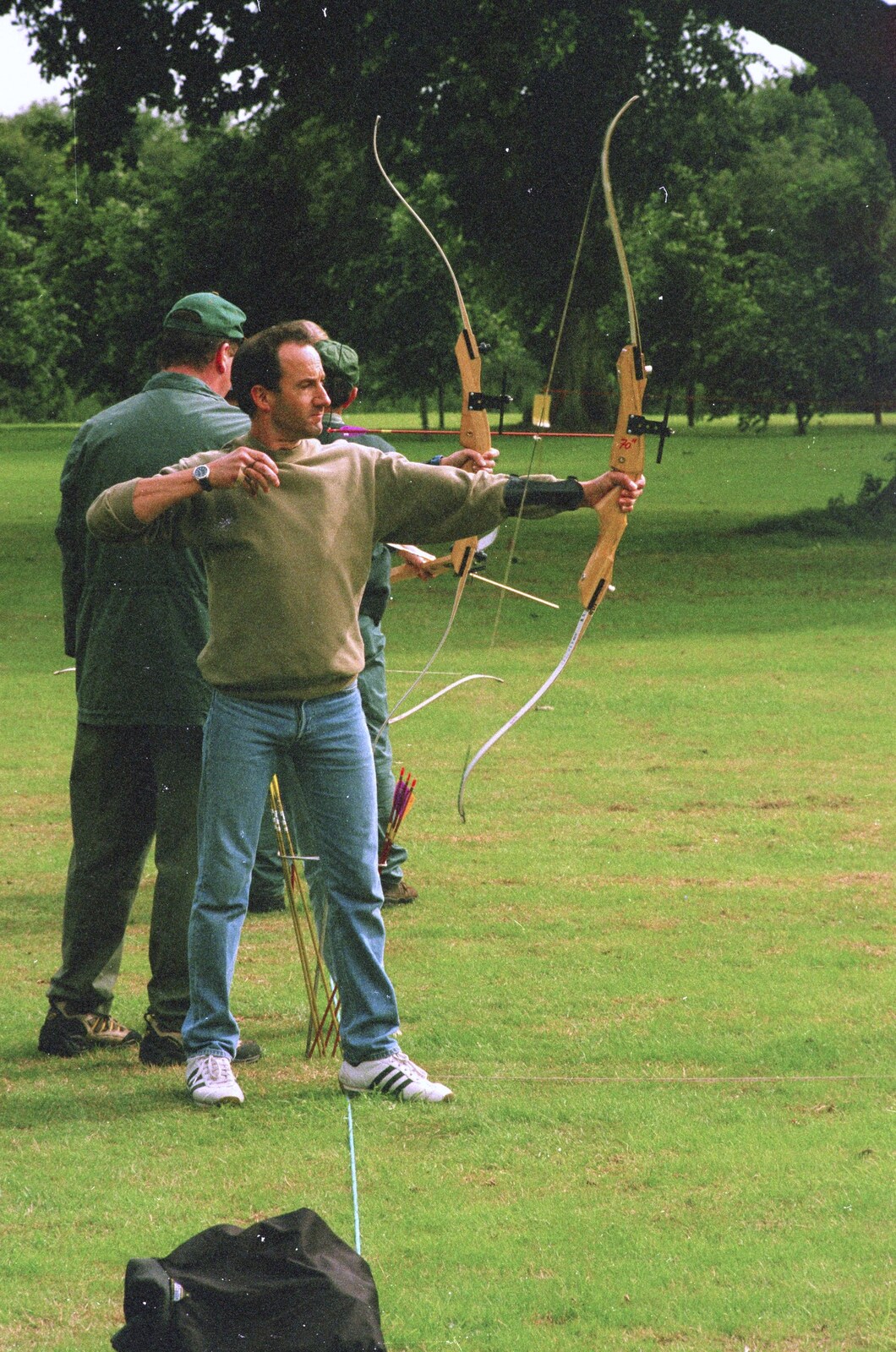 DH lets an arrow fly from Kai's 2nd and a Bit of Archery, Hampshire and Suffolk - 13th August 2000