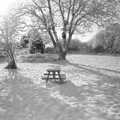 The old bench on the snowy lawn, 3G Lab, and Building a Staircase, Brome, Suffolk - 11th February 2001